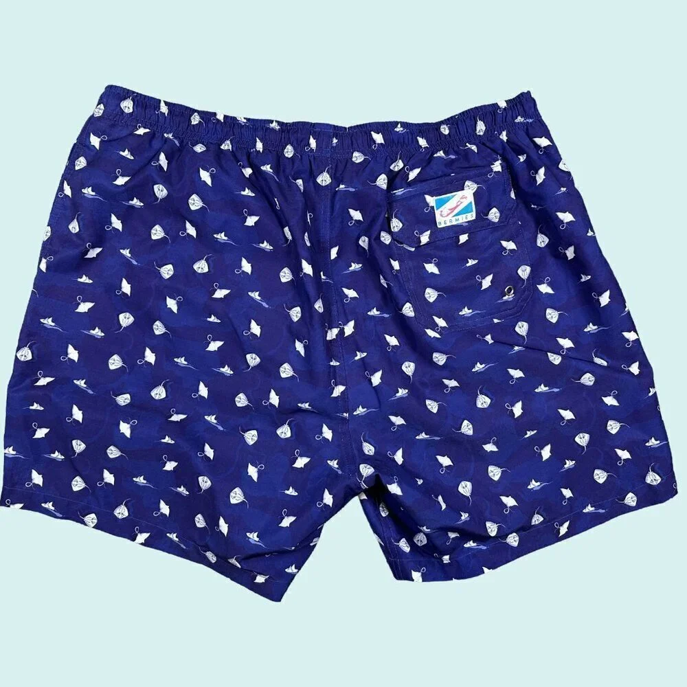 Bermies Sea Rays Classic Swim Truck Boardshorts Blue White Men's Size X-Large